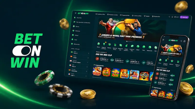 Interfaz principal de BetonWin con casino online premium y aplicación móvil en un diseño editorial